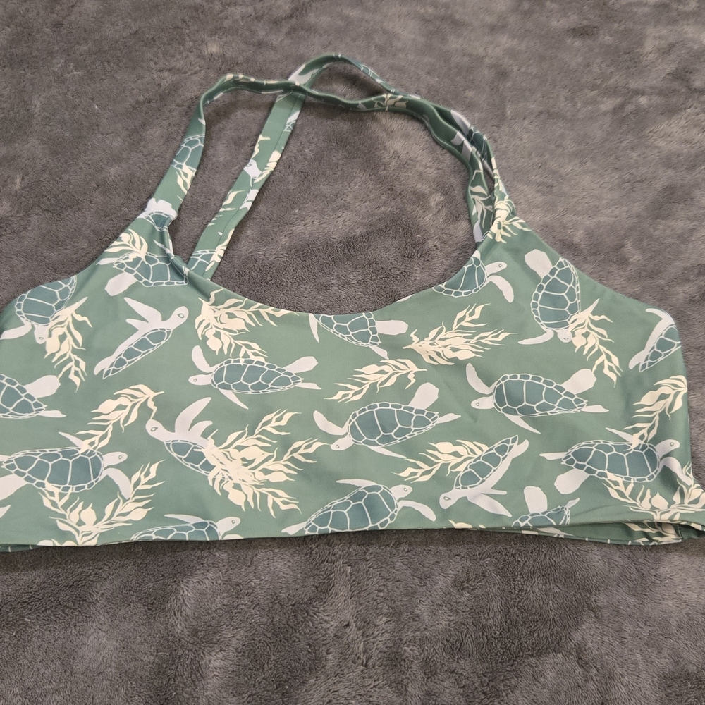 Fused Hawaii Turtle Pattern Bikini Top - Green and White